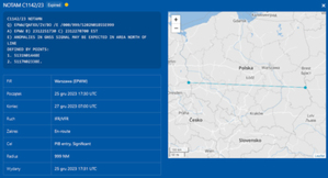 Ilustracja: [aktualizacja] Zakłócenia sygnału GPS na obszarze Polski <br />
Komunikat NOTAM