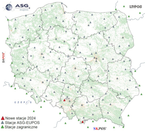 Ilustracja: Dwie nowe stacje referencyjne ASG-EUPOS na południu kraju <br />
Rozmieszczenie stacji referencyjnych ASG-EUPOS